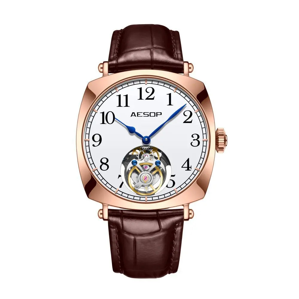 AESOP Flying Tourbillon Watch for Man Skeleton Design Leather Straps Luxury Brand Mechanical Watches