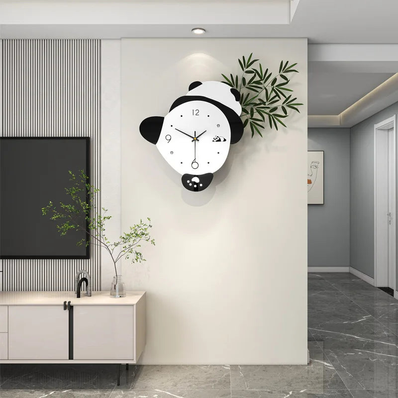 Creative Cute Panda Wall Clock Silent Home Decor Kids Wall Watch for Living Room Nursery