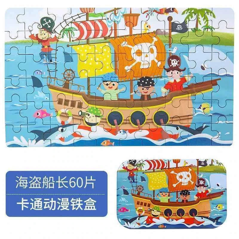 Hot New 60 Pieces Wooden Puzzle Toys for Children Cartoon Vehicle Animal Wood Jigsaw Baby Learning Educational Toy Kids Gift