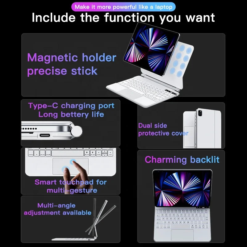 IFacemall iPad Pro 11 10.9 Inch Keyboard Case Pencil Holder Shockproof Magnetic Suspension CE RoHS FCC Certified for 1/2/3/4 Gen
