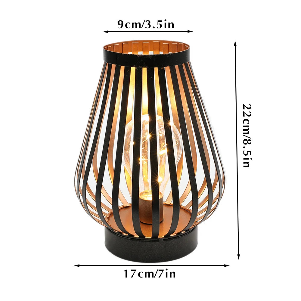 US Free Shipping Metal Cage LED Lantern Battery Powered 8.7inch Cordless Accent Light with LED Edison Style Bulb