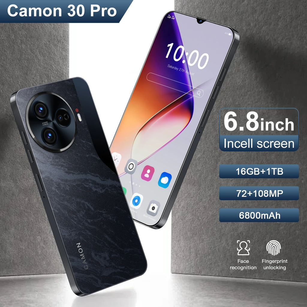 New C30 Pro 5G Smartphone Original 6.8-Inch Android 14 Phone 16GB 1TB Storage 72MP+108MP Camon 30 Pro 6800mAh Battery