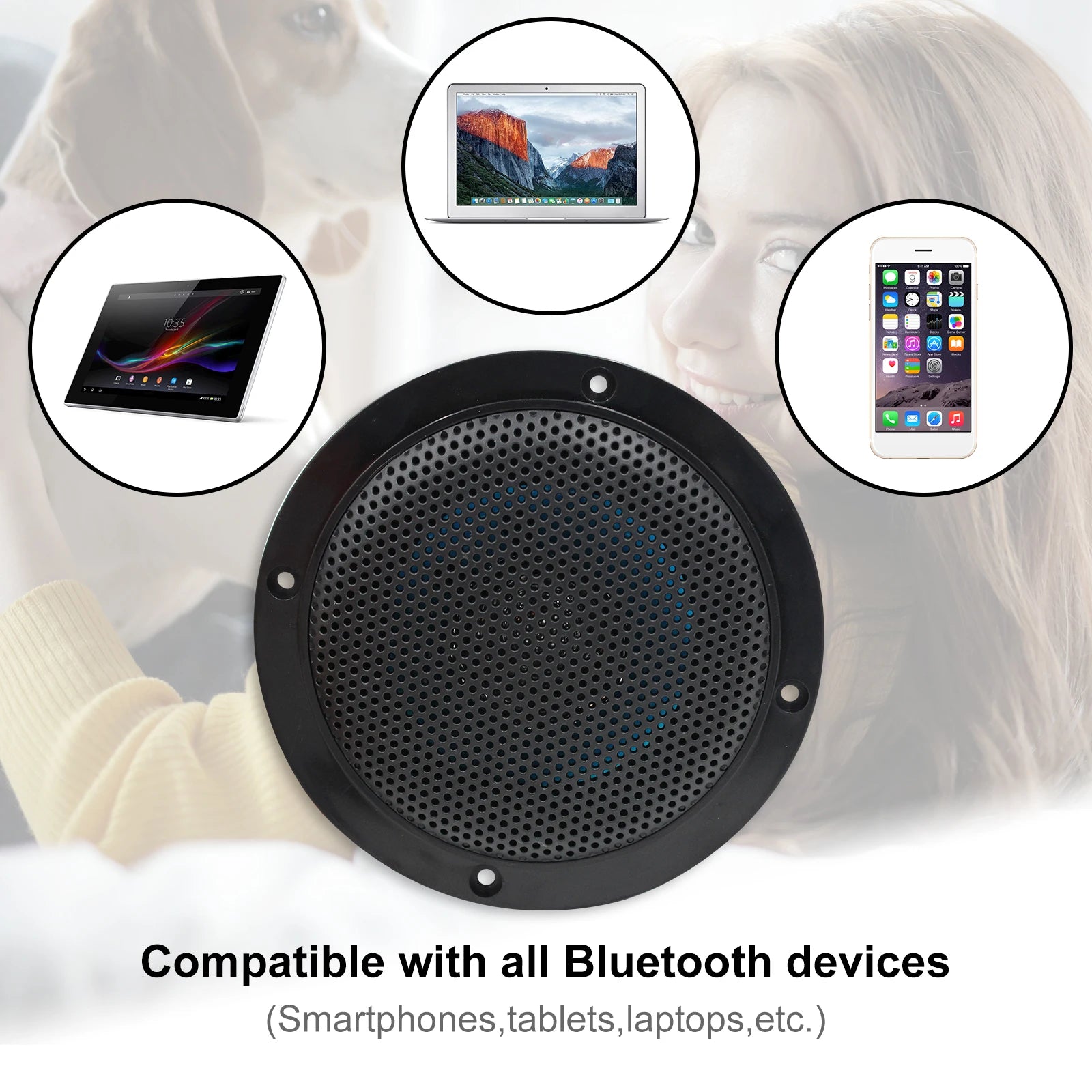 Herdio 4 Inch Ceiling Bluetooth Speakers Water Resistant 160W Marine Speakers For Bathroom Kitchen Home Outdoor Camper 2PCS