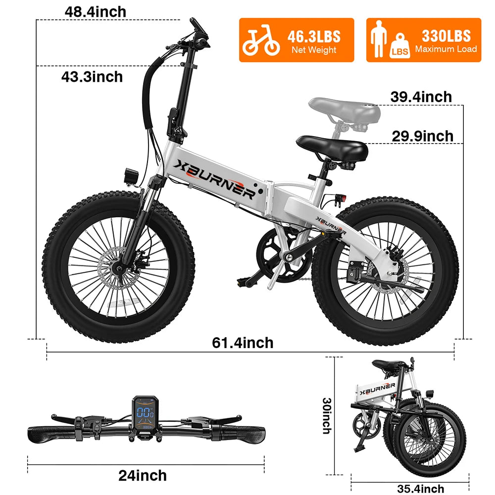 Free Shipping Folding Electric Bike with Front Suspension 20Inch 48V 720W 45Miles 5 Speed for Comfort Riding US Stock