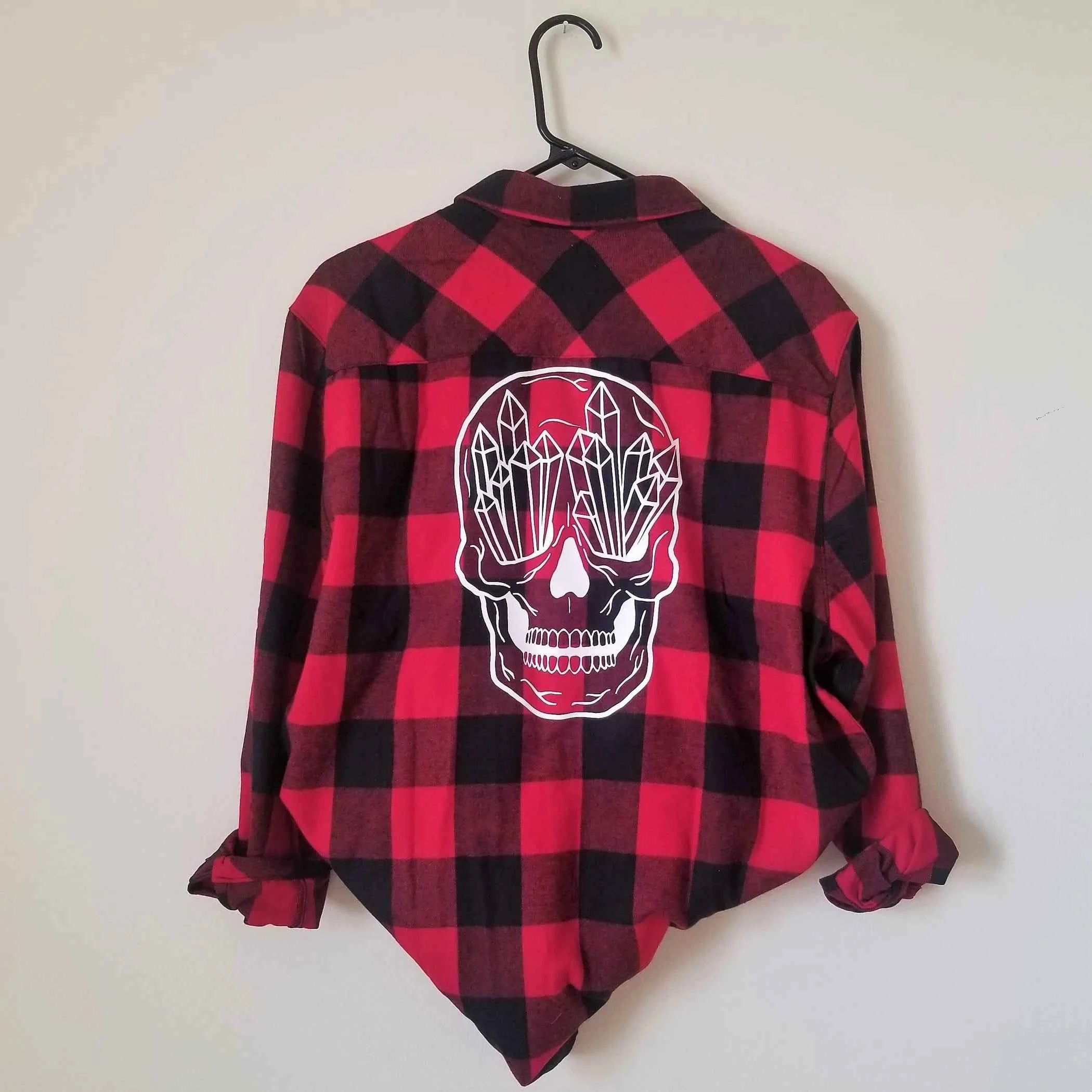 TD Casual Plaid Shirt Crystal Skull Buffalo Flannel Single Breasted Striped Pattern Size 6XL Woven Anti-Wrinkle Fabric Short