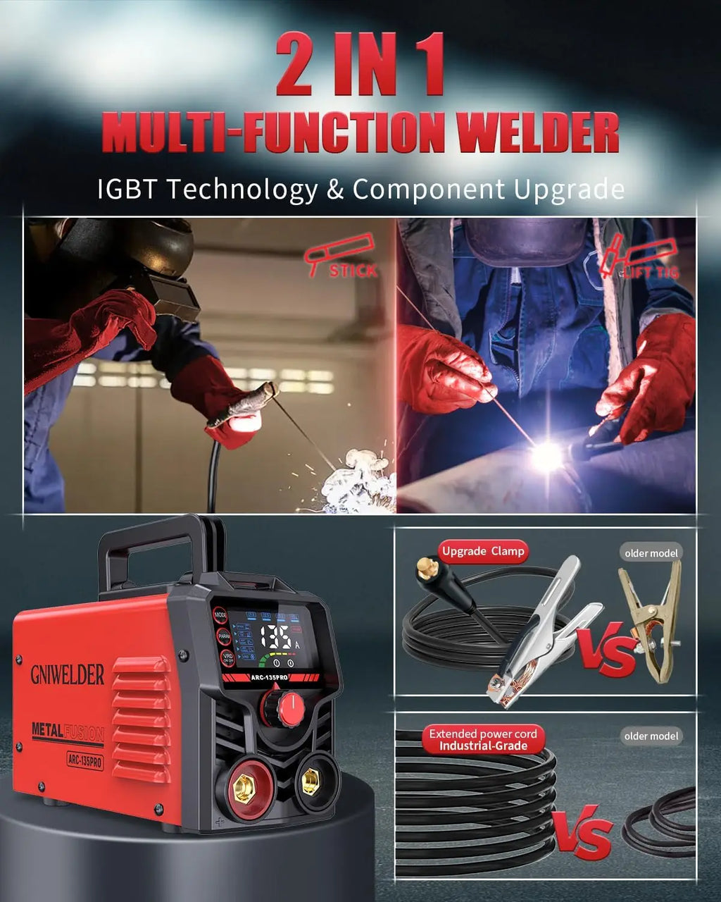 Free Shipping From US Portable ARC Stick Welder 135A IGBT Inverter Welding Machine LED Display TIG Welder Manufacturer
