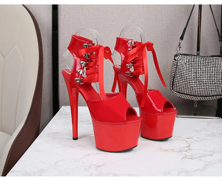 Shoes Women Platform Pole Dance Sandals 15CM 17CM 20CM High Heels Patent leather Gladiator Ladies Sandals Thick Bottom Stripper