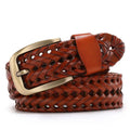 Men Genuine Leather Braided Belts Webbing High Quality Hand Vintage Belts for Men Gold Pin Buckle Casual for Jeans Strap HQ212