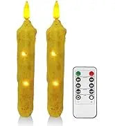 6.5 Inches Primitive Real Wax LED Flameless Short Candlesticks Hand Dipped Battery Operated Taper Candles Timer Remote Candles