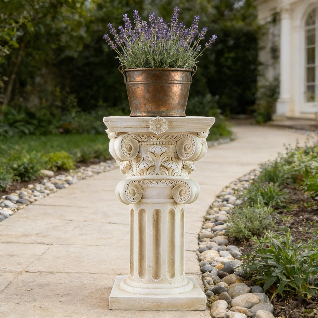 Ionic-Corinthian Hybrid Resin Pedestal Hand-painted Stone-Effect Finish Ornate Column Statue European Garden Luxury Patio New