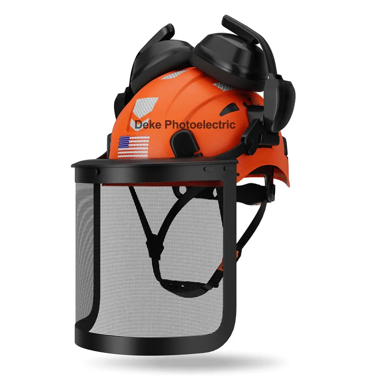 DEKE ANSI Standard Logging Safety Helmet Chainsaw Forestry Hard Hats With Mesh Visor and Earmuffs for Personal protection