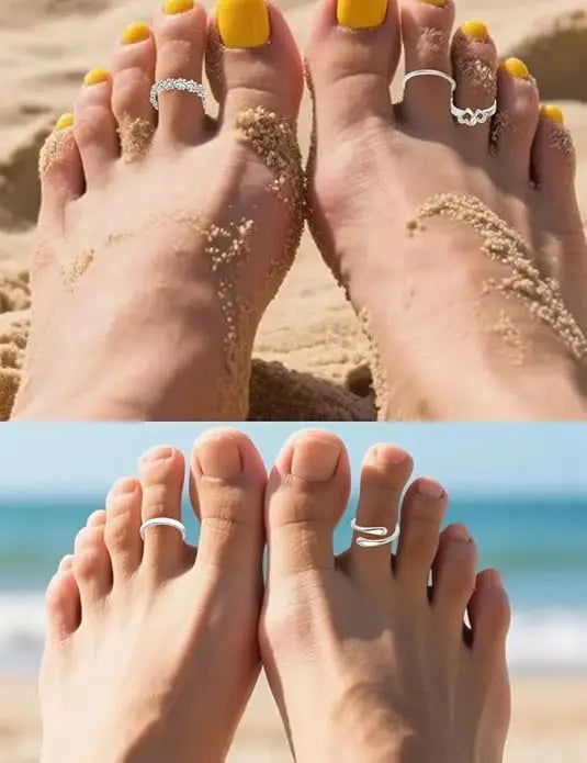 12Pcs Toe Rings Minimalist Thin Wire Cubic Zirconia Summer Beach Toe Rings Open Adjustable Foot Jewelry for Women Silver Tone