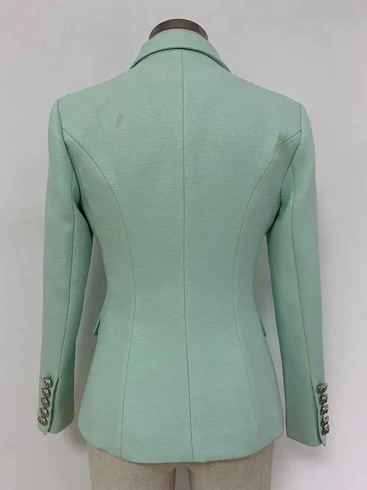 HIGH STREET 2026 Classic Baroque Designer Jacket Women's Metal Lion Buttons Double Breasted Textured Blazer Mint Green