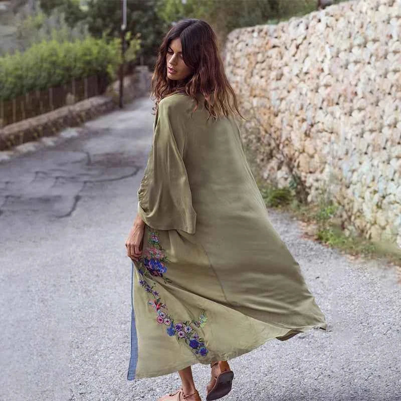 Embroidery Kaftan Beach Tunic Beach Cover up Saida de Praia Swimsuit Women Bikini cover up Pareo Sarong Beachwear Q882