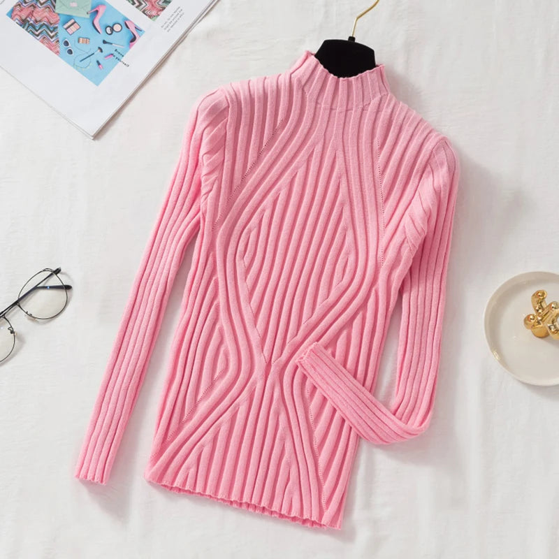 AOSSVIAO 2026 Knitted Women high neck Sweater Pullovers Turtleneck Autumn Winter Basic Women Sweaters Slim Fit Black