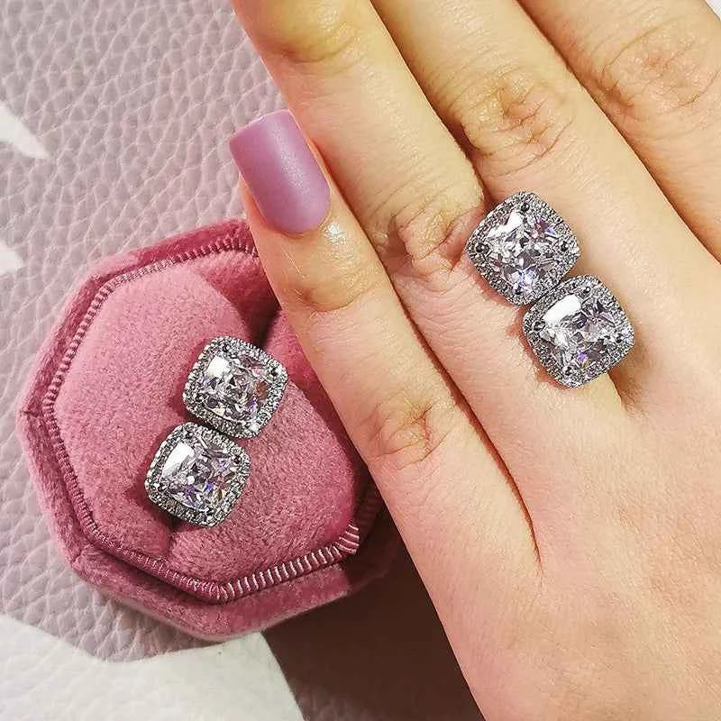2023 New Arrivals Fashion Luxury silver color korean Zircon Stud Pink Earing Earrings For Women Girl Party Gift Jewelry Z7