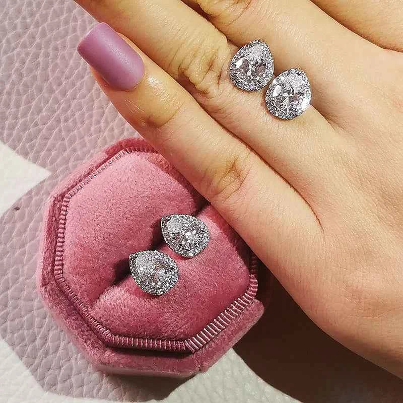 2023 New Arrivals Fashion Luxury silver color korean Zircon Stud Pink Earing Earrings For Women Girl Party Gift Jewelry Z7
