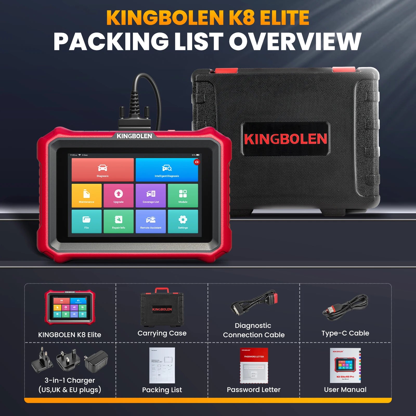 USA EU Warehouse Kingbolen K8 Elite Full Systems Bidirectional Scan Tool Wired OBD2 Scanner Car Scanner Free Update