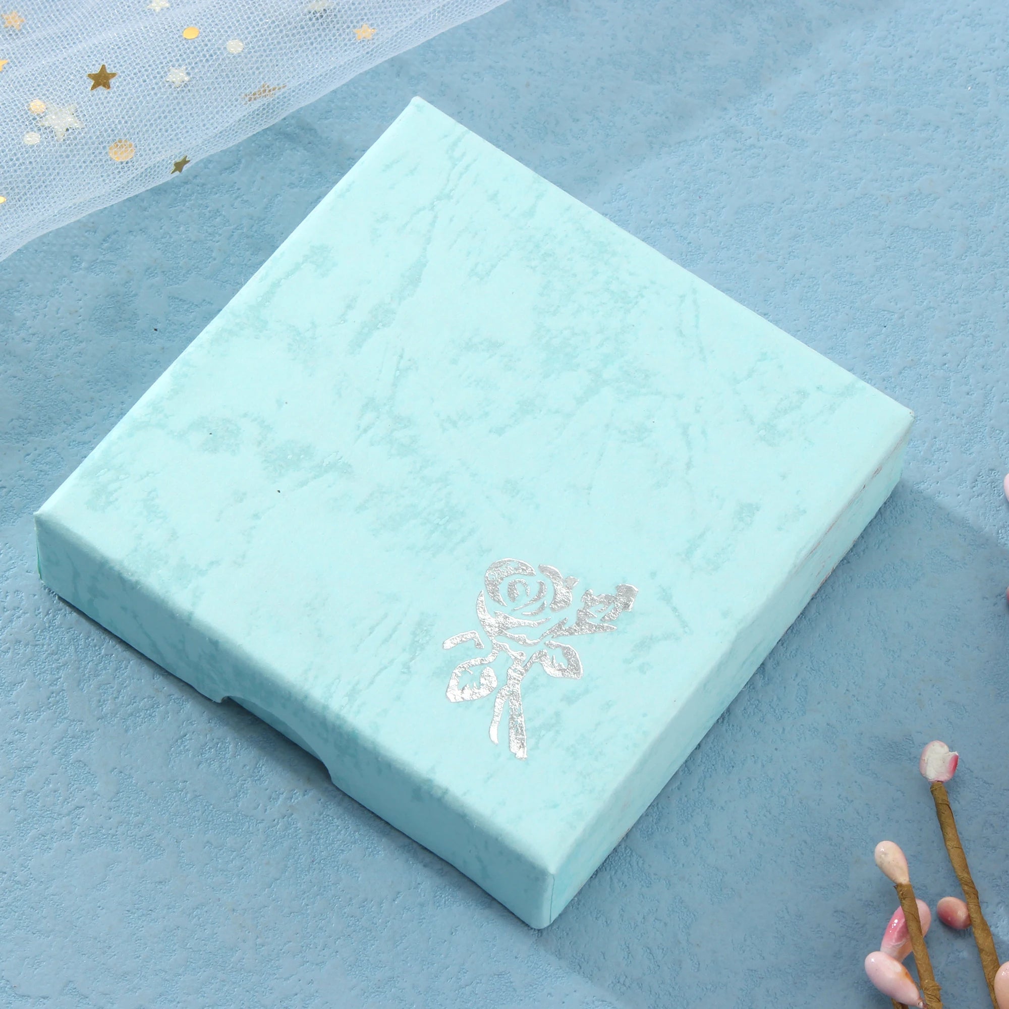 Square Rose Printed Jewelry Packaging Box Bracelet Necklace Storage Case Cardboard Gift Box Jewelry Organizer Case