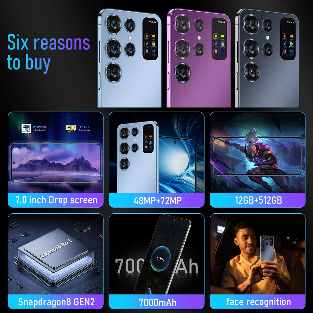 2024 New Ultra-high Speed S24 Ultra 16GB+1TB 5G Smart Phone 7.2-inch 48MP+108MP 8+2 Android 13 Smart Game Phone