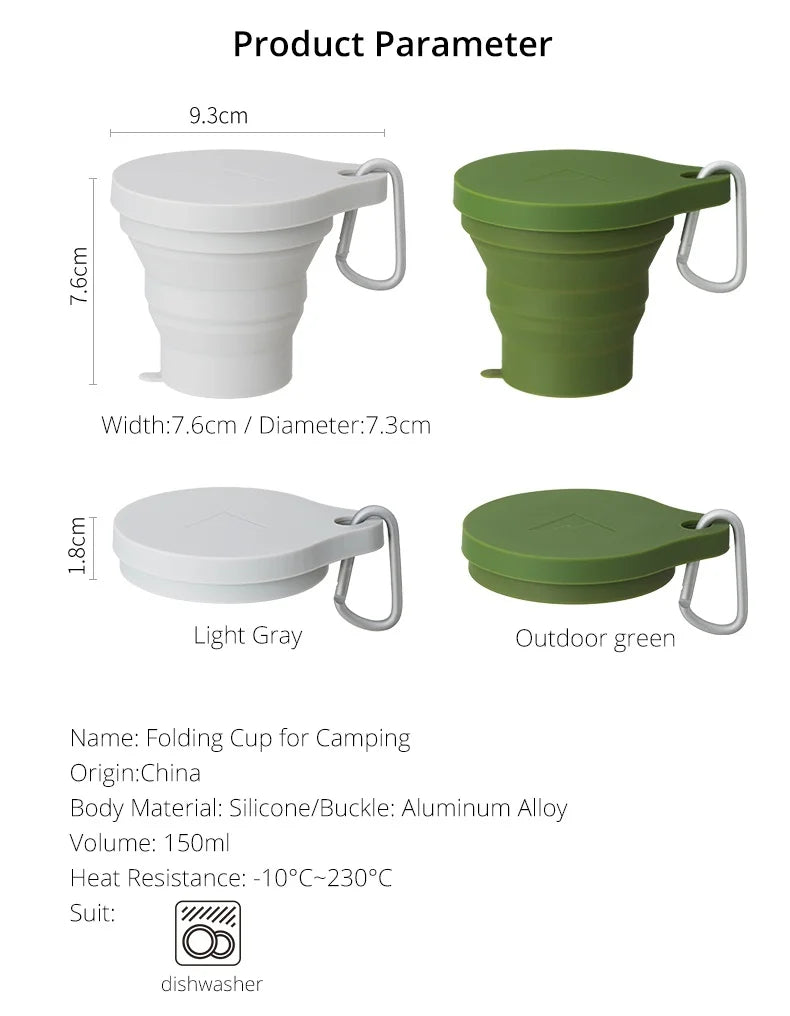 180ML Folding Cup Mini Retractable Cup Silicone Portable Teacup Outdoor Travel Coffee Telescopic Drinking Mug with Lid