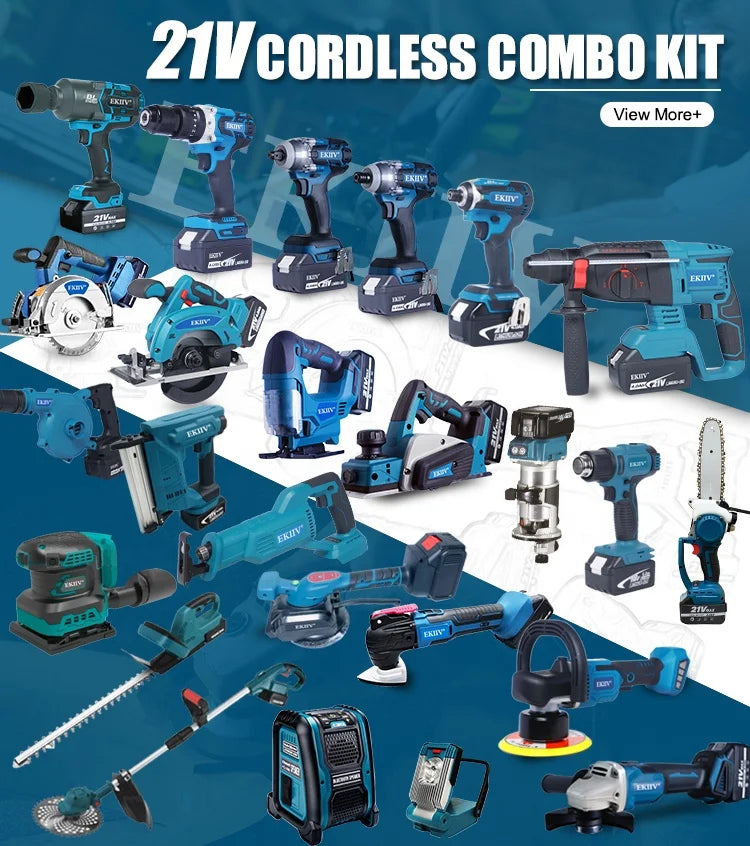 EKIIV Wholesale 6-in-1 Power Tools Combo Kit Multi-Function Drill Cordless Nail Gun Sander Customizable OEM Support
