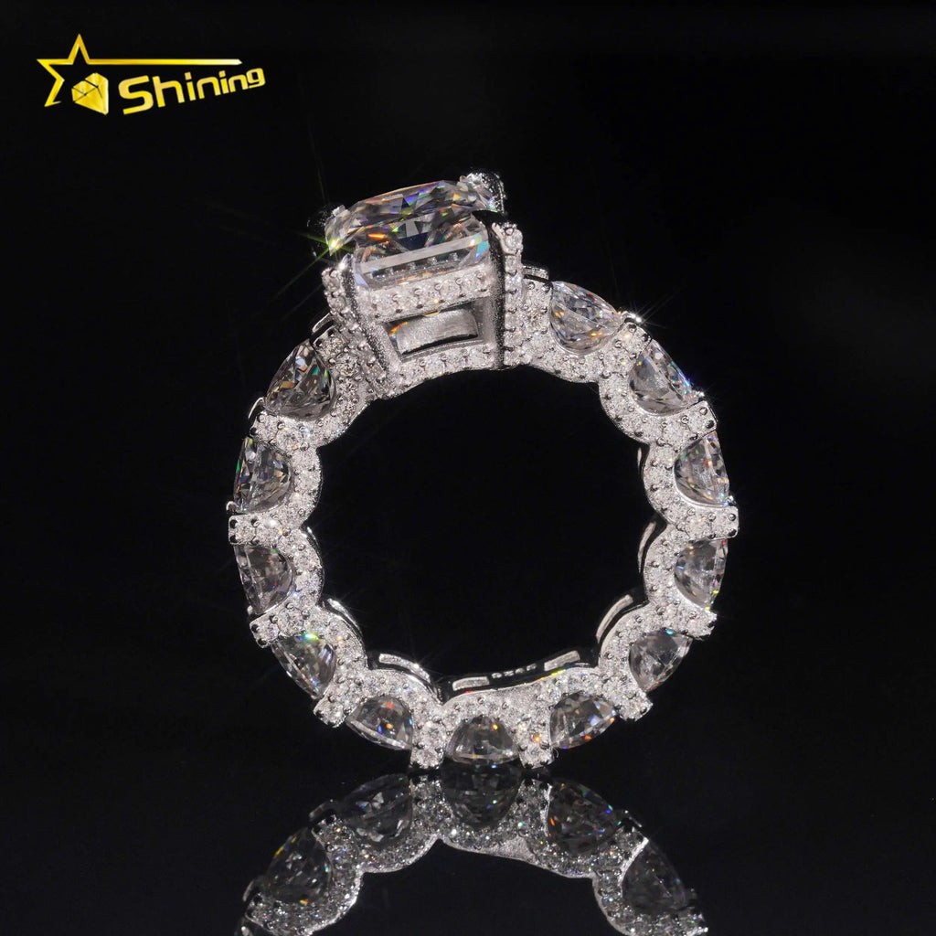 USA Warehouse Fast Shipping 925 Sterling Silver White Gold Plated Pass Diamond Test 5CT Radiant Cut Moissanite Engagement Ring