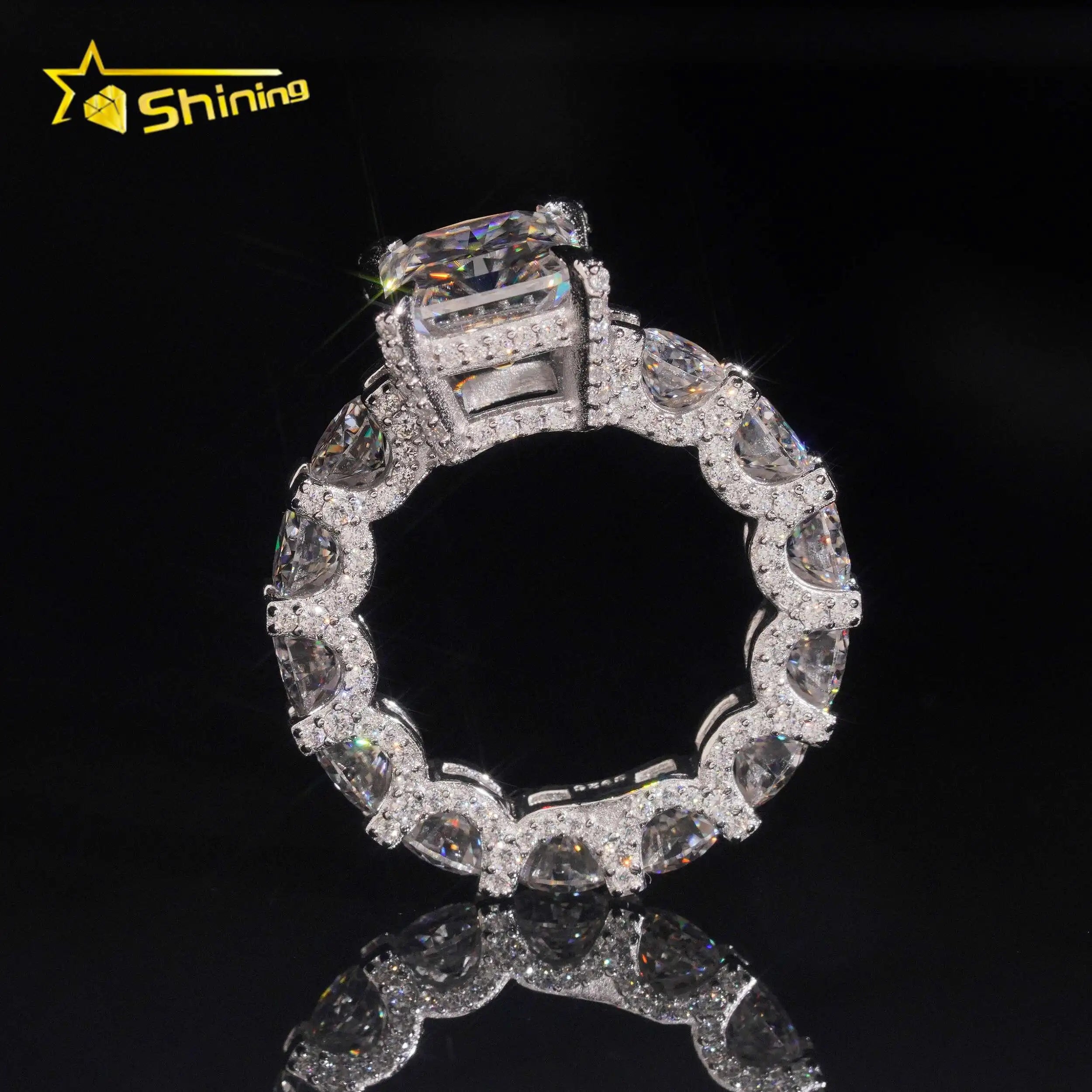 USA Warehouse Fast Shipping 925 Sterling Silver White Gold Plated Pass Diamond Test 5CT Radiant Cut Moissanite Engagement Ring