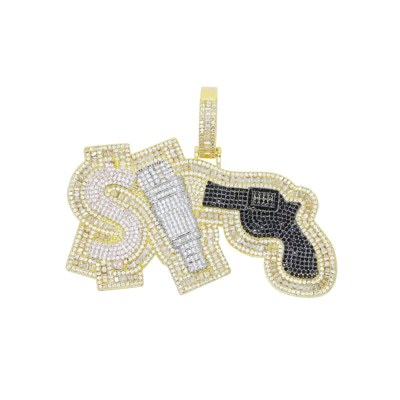 18K Gold Plated Micro Pave Cubic Zirconia CZ Plug Shape Pendant Hip Hop Style Yellow Gold Necklace for Engagement Wedding Party