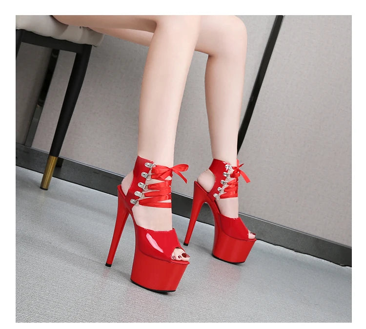 Shoes Women Platform Pole Dance Sandals 15CM 17CM 20CM High Heels Patent leather Gladiator Ladies Sandals Thick Bottom Stripper