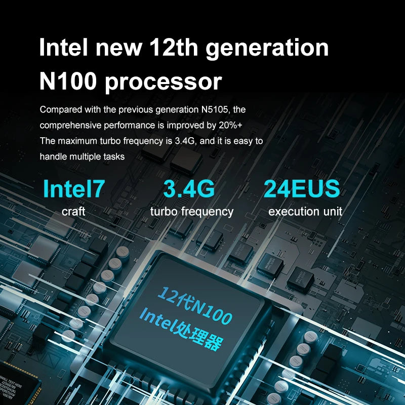 New 12th Gen Mini PC NUC with Windows11 Intel N100 Processor 8Gb DDR5 4800Mhz 256Gb SSD Dual Lan Mini Computer AU US CN EU Plugs