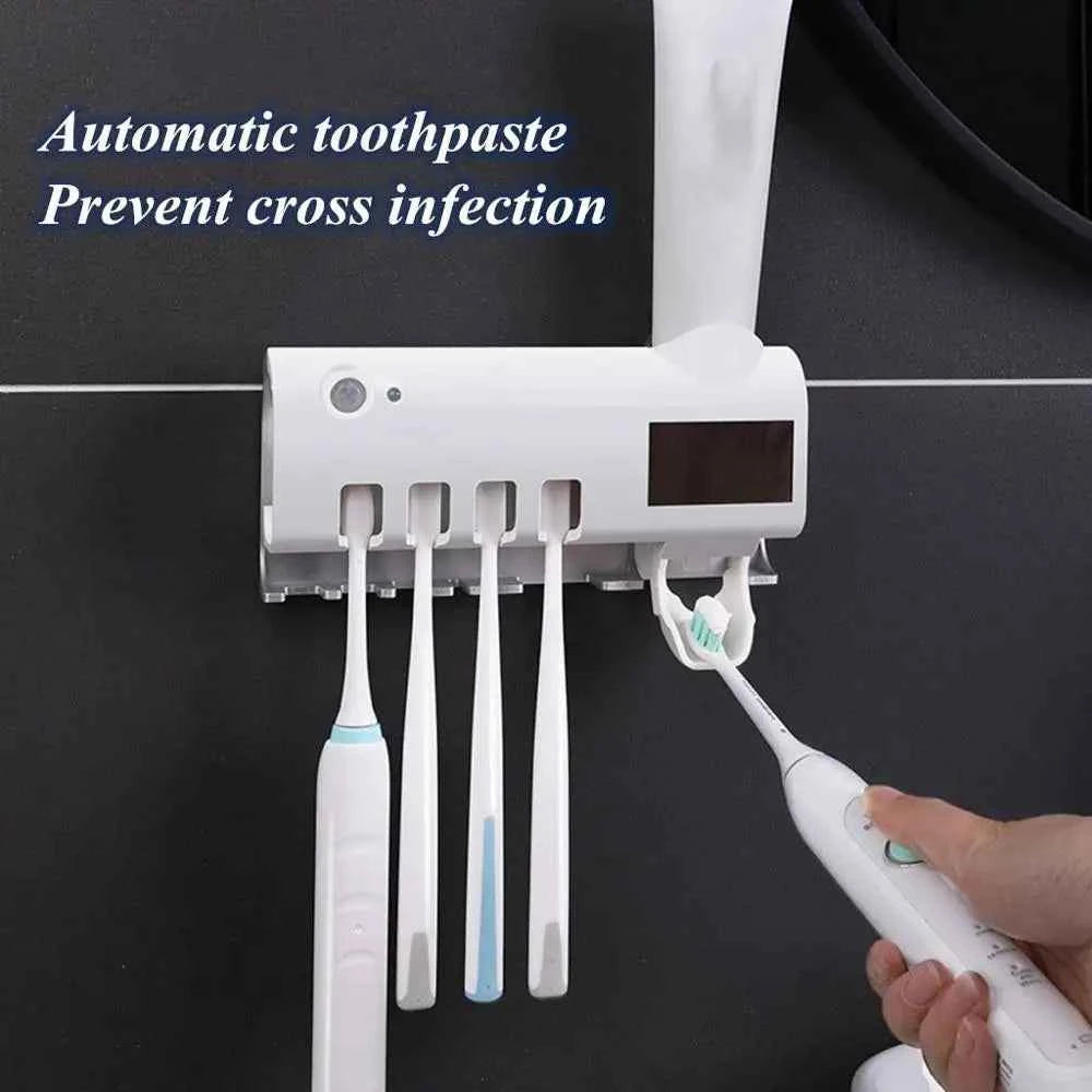 New Home Solar Energy No Need to Charge UV Toothbrush Holder Dispenser Tooth Paste Dispenser with Toothbrush Holder