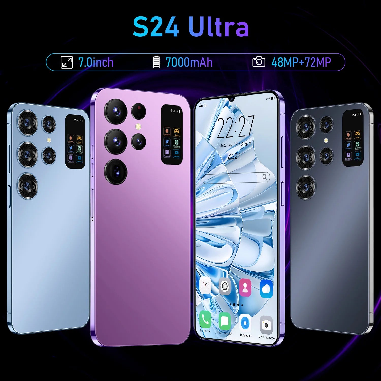 2024 New Ultra-high Speed S24 Ultra 16GB+1TB 5G Smart Phone 7.2-inch 48MP+108MP 8+2 Android 13 Smart Game Phone