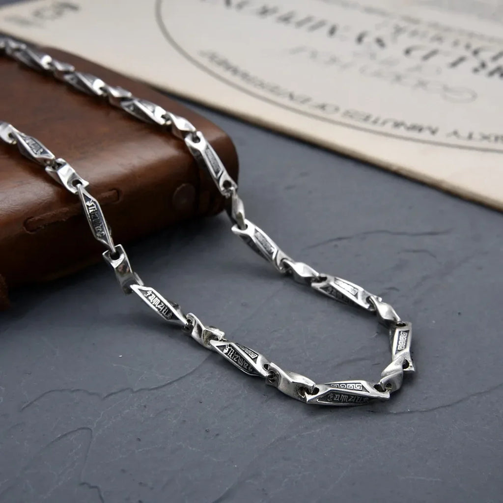 BOCAI S925 Silver Six-Character Mantra Bracelet for Men Retro Irregular Link Chain for Individual Fashion Necklace for Men