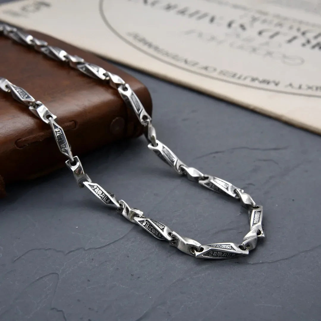 BOCAI S925 Silver Six-Character Mantra Bracelet for Men Retro Irregular Link Chain for Individual Fashion Necklace for Men