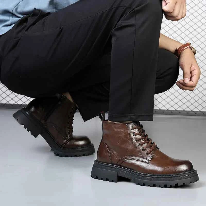 Custom Logo British Style Motorcycle Boots Slip-On Ankle Height Dress Shoes Black Light for Four Season