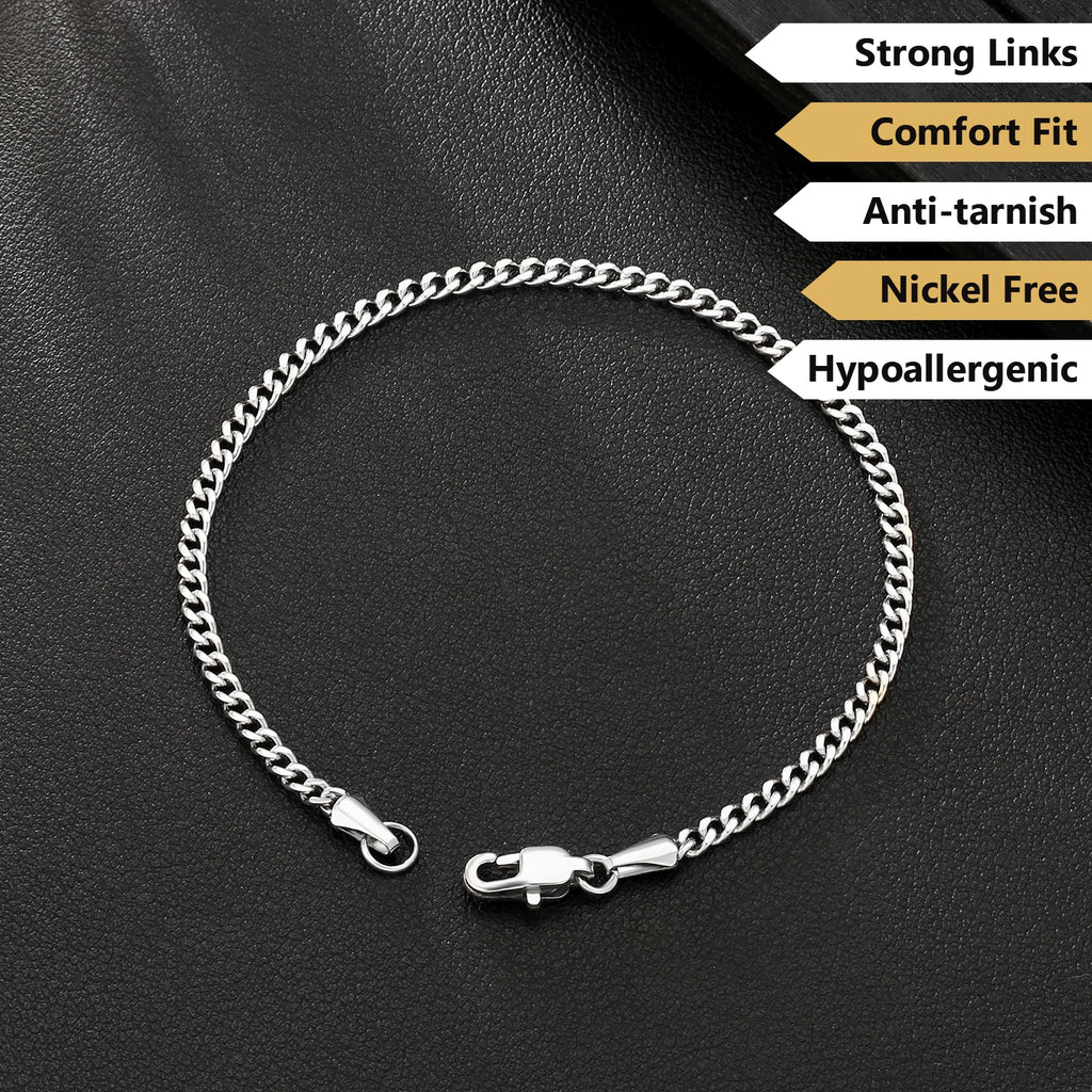 USA Free Shipping 14K Gold Plated Stainless Steel Bracelet 3mm Women Waterproof Jewelry Miami Cuban Link Chain Men Bracelet