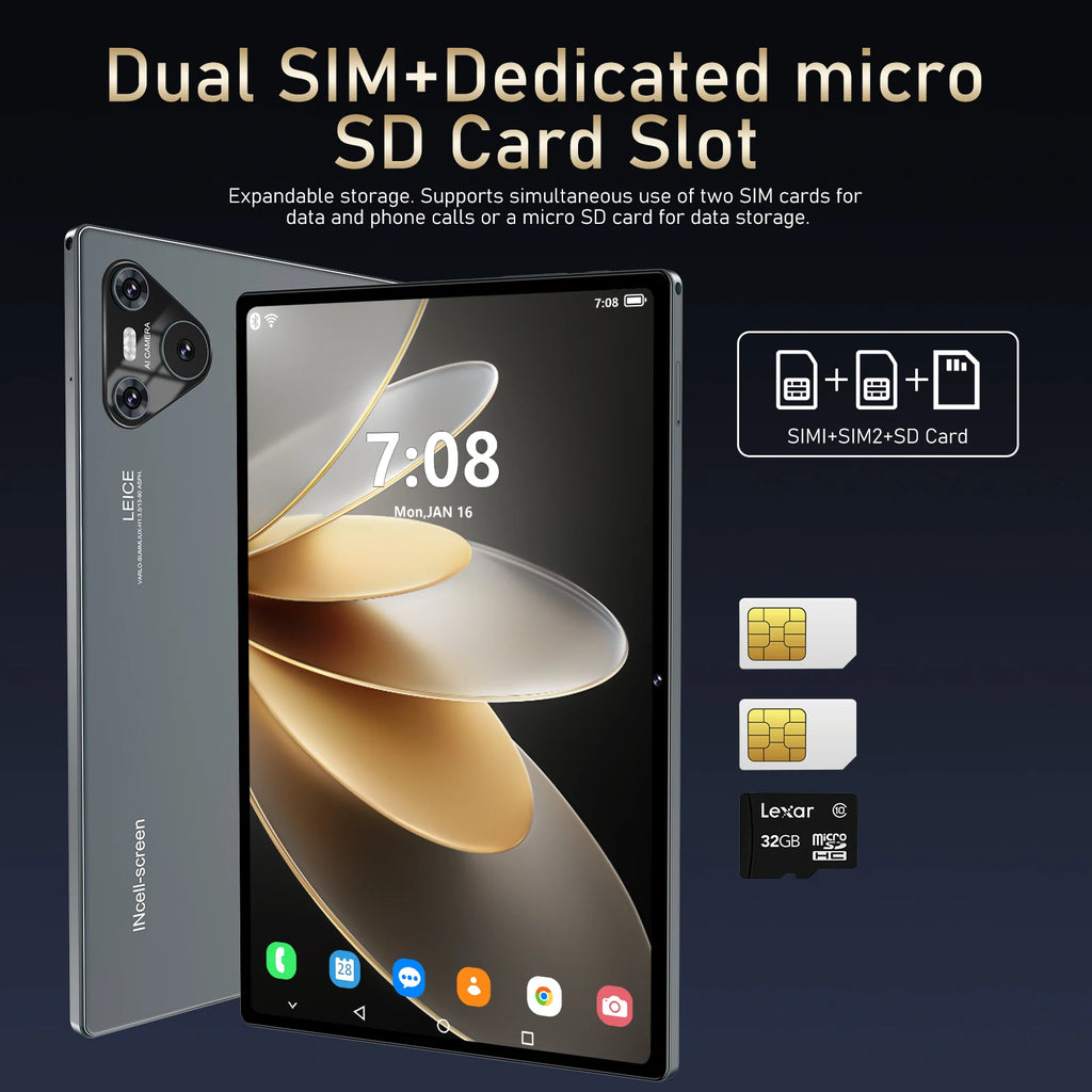 10.1 Inch Dual Camera Tablet PC Large IPS Capacitive Touch Screen 12GB 512GB Android USB 5G WiFi MTK Processor for Entertainment