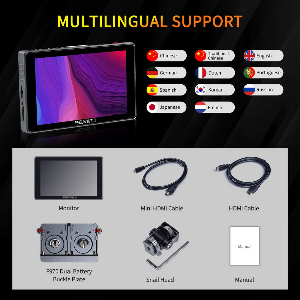 FEELWORLD S7 Camera Monitor 7-inch 1600nit Industrial Touch 12G-SDI Signal Stability Field Monitor Factory Wholesale Custom