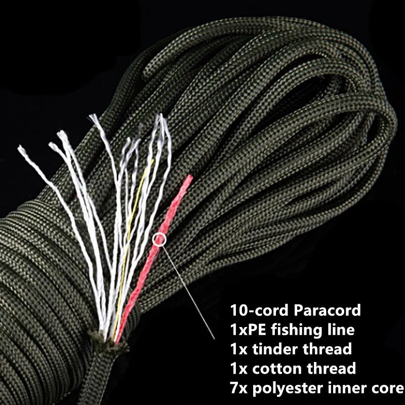 10 Strand Multifunctional Paracord 650 Military 4mm Parachute Camping Survival With Fishing Line Copper Wire