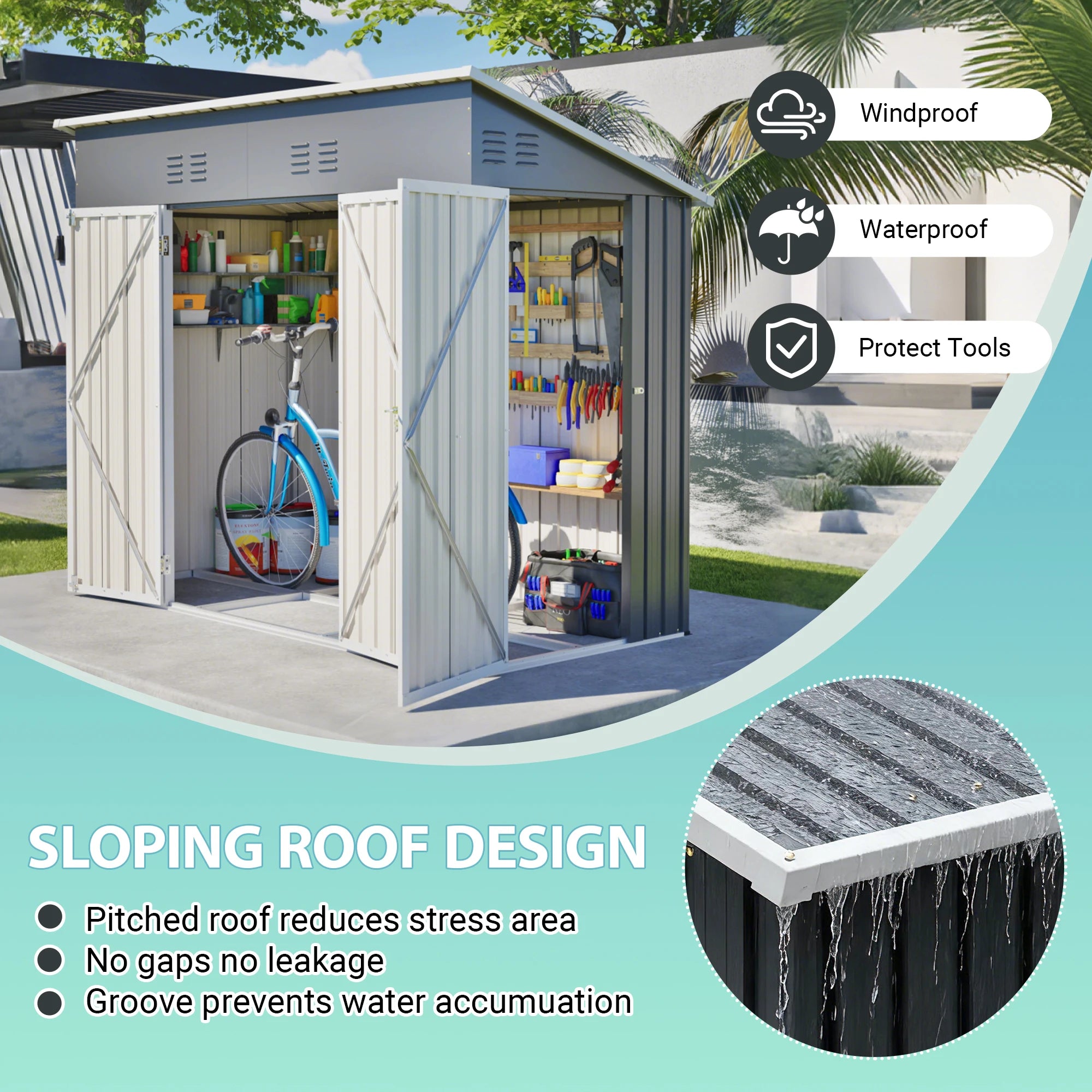 [USA Local Stock] Free Shipping 4x8 Slope-Roof Reinforced Storage Shed with Weatherproof Sloping Roof Fast Shipping From US