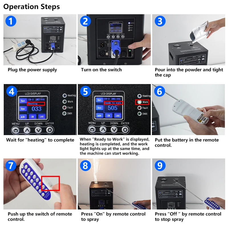USA Warehouse Free Shipping 2 Pack Wedding Effect DMX Remote Control Cold Spark Machine with Flight Case