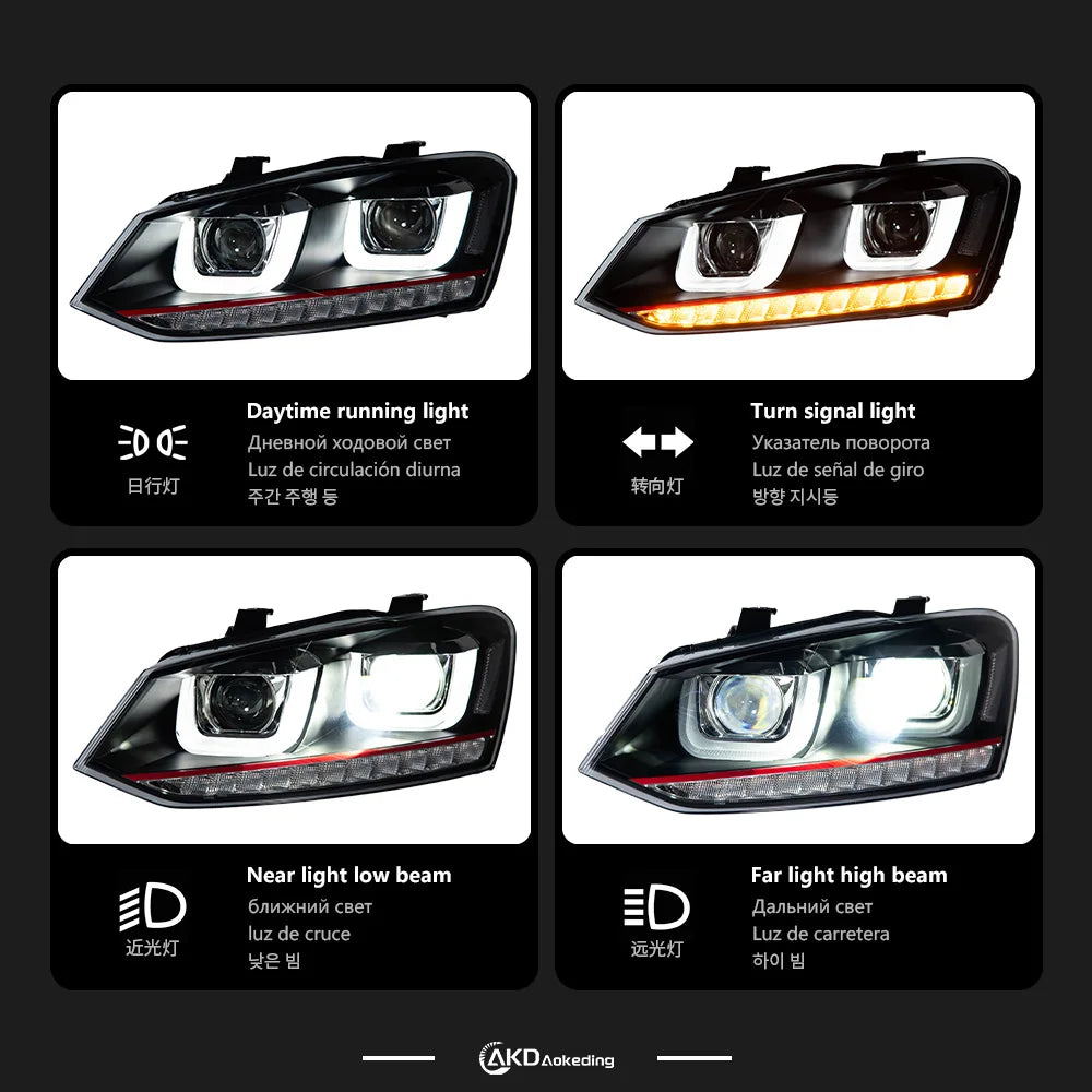 2PCS Car Styling Head Lamp for Polo 2011-2018 Led Headlight Projector Lens Front Lights DRL Signal Automotive Accessory
