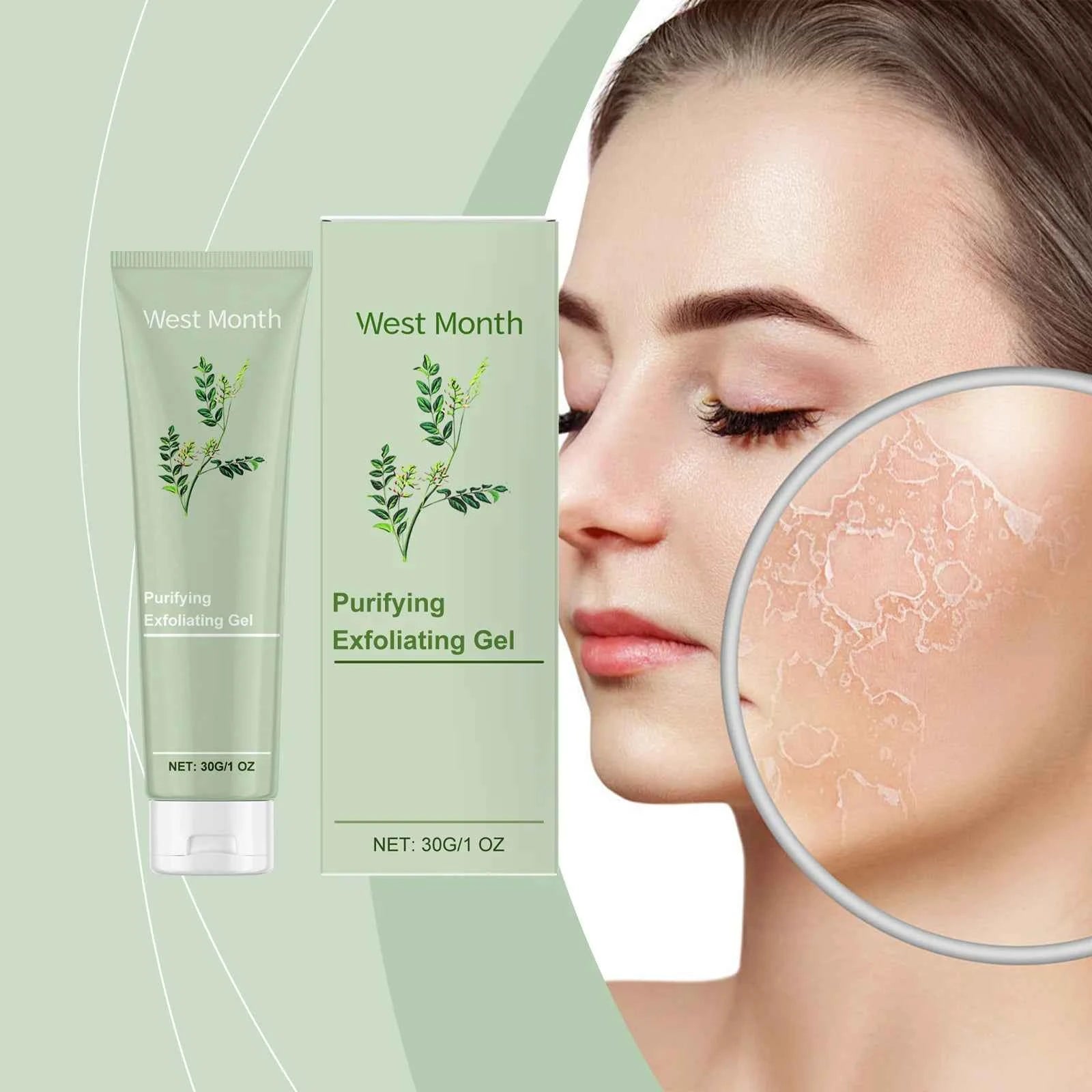 West&Month Purifying Exfoliating Gel Deeply Cleansing Face Wash for Dull Dry Skin Brightens Pores and Firming Effect