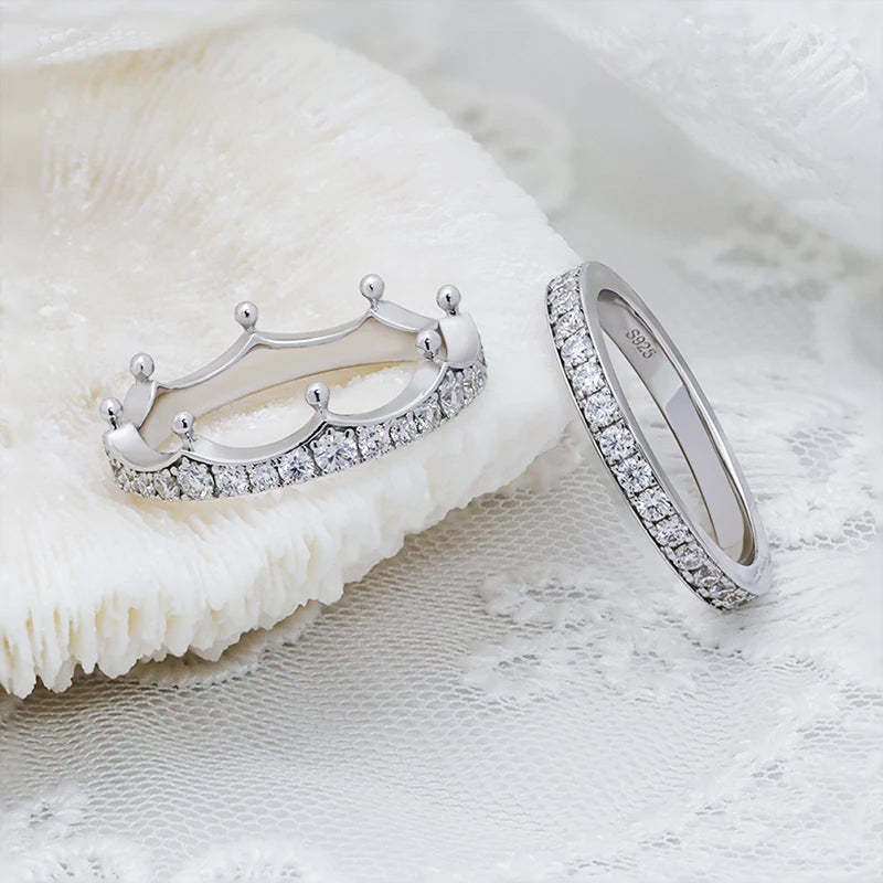 Paston Custom Jewelry DEF VVS Moissanite Ring Band Crown Design Women Fine Jewelry Ring Set for Daily Wear