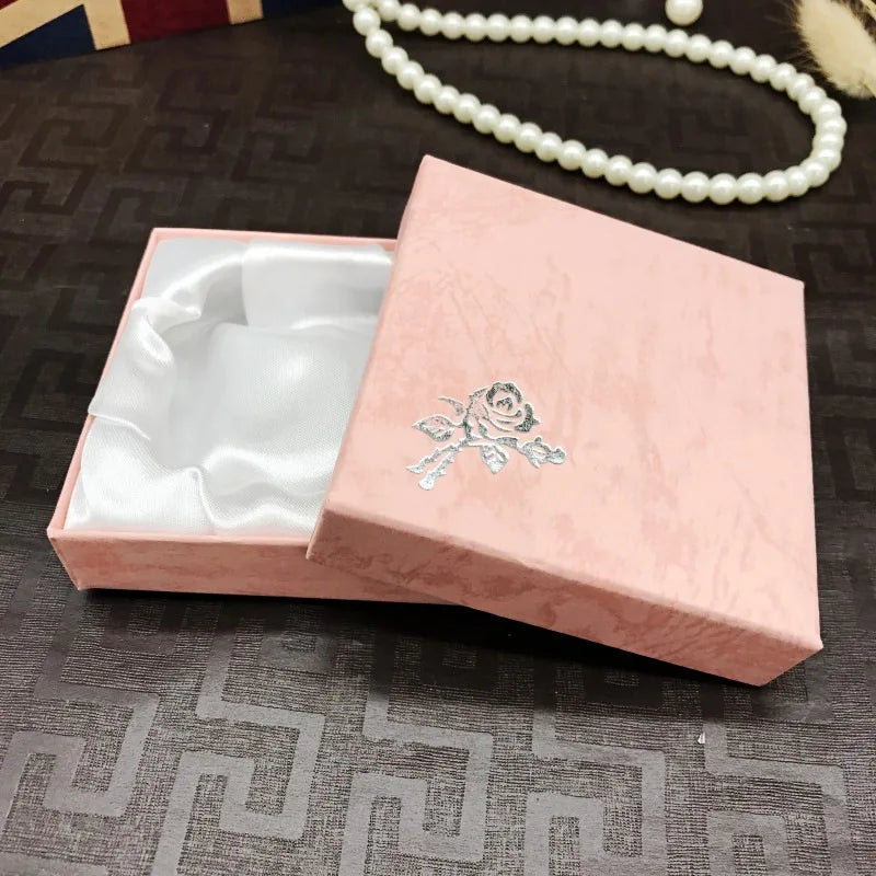 Square Rose Printed Jewelry Packaging Box Bracelet Necklace Storage Case Cardboard Gift Box Jewelry Organizer Case
