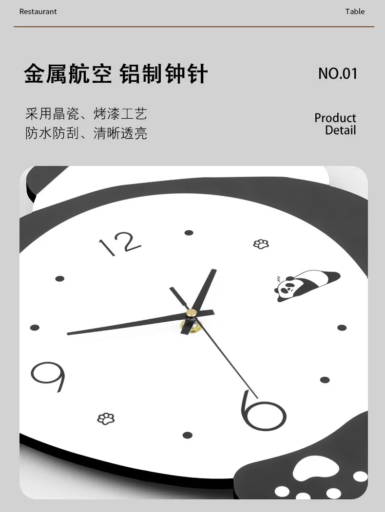 Creative Cute Panda Wall Clock Silent Home Decor Kids Wall Watch for Living Room Nursery