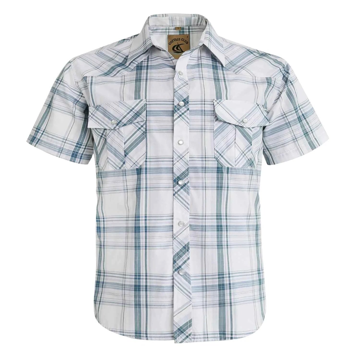 Men Pearl Snap Short Sleeve Western Cowboy Shirt Plaid Pattern with Buttons Two Front Pockets