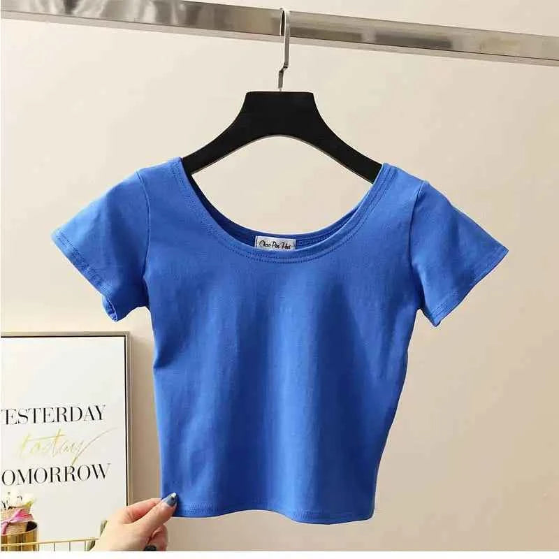 11 Colors Solid Crop Top Women T-shirt Cropped Slim High Waist Short Sleeve Basic Summer Clothes Tops Woman Clothing Tee Tshirt