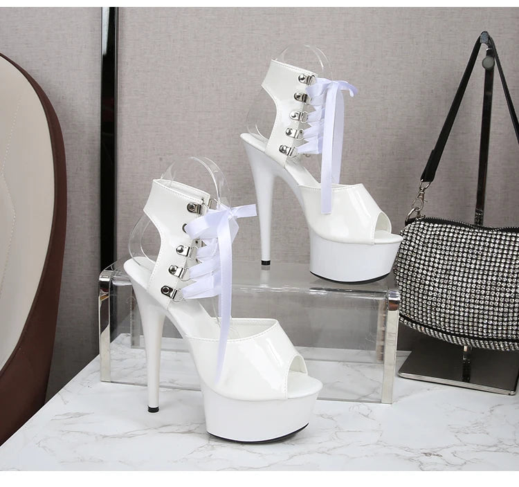 Shoes Women Platform Pole Dance Sandals 15CM 17CM 20CM High Heels Patent leather Gladiator Ladies Sandals Thick Bottom Stripper